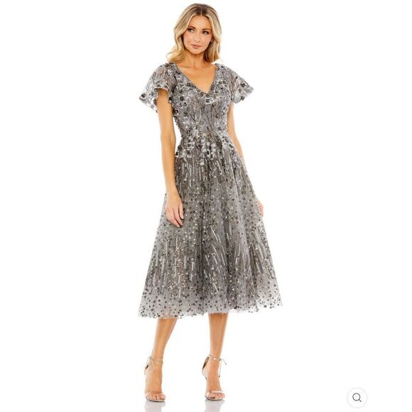 Mac Duggal 20392 Womens EMBELLISHED BUTTERFLY FIT AND FLARE TEA-LENGTH DRESS 10 - Picture 3 of 15